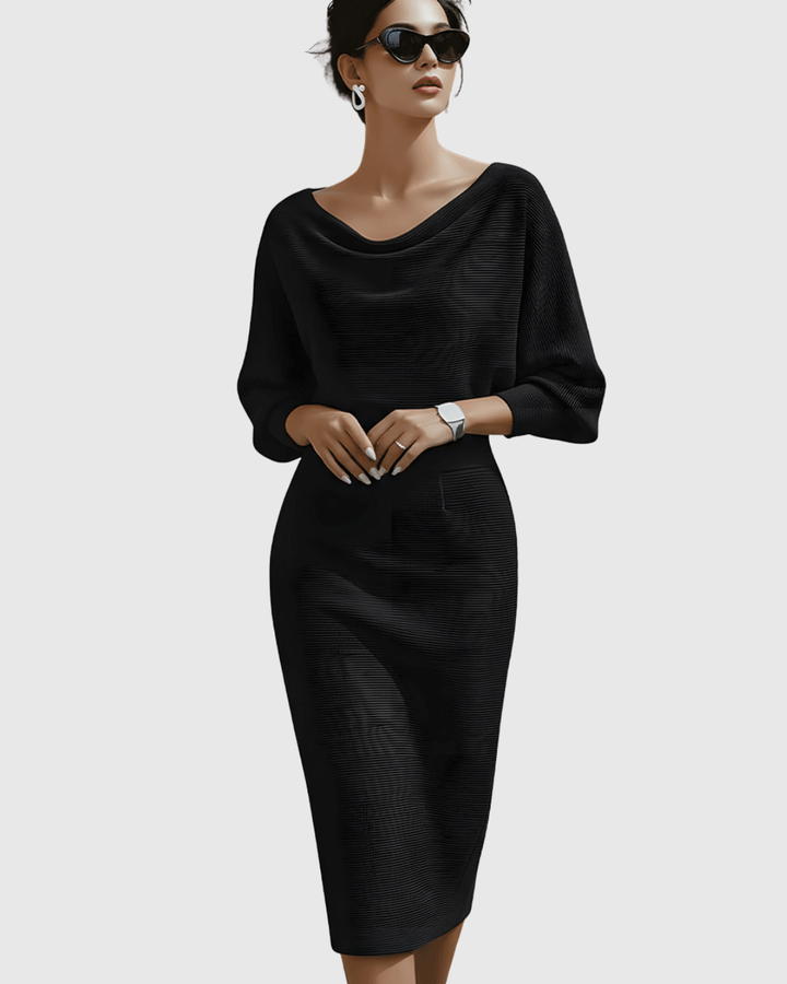 Ismeria | Women's Draped Batwing Midi Dress with Cowl Neckline