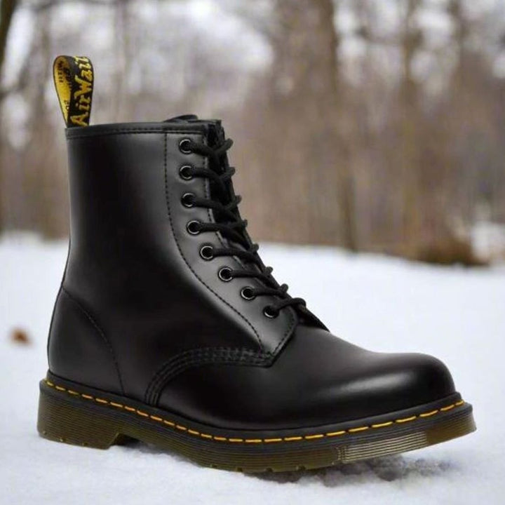 Men's Black Leather-Look Lace-Up Ankle Boots - Black