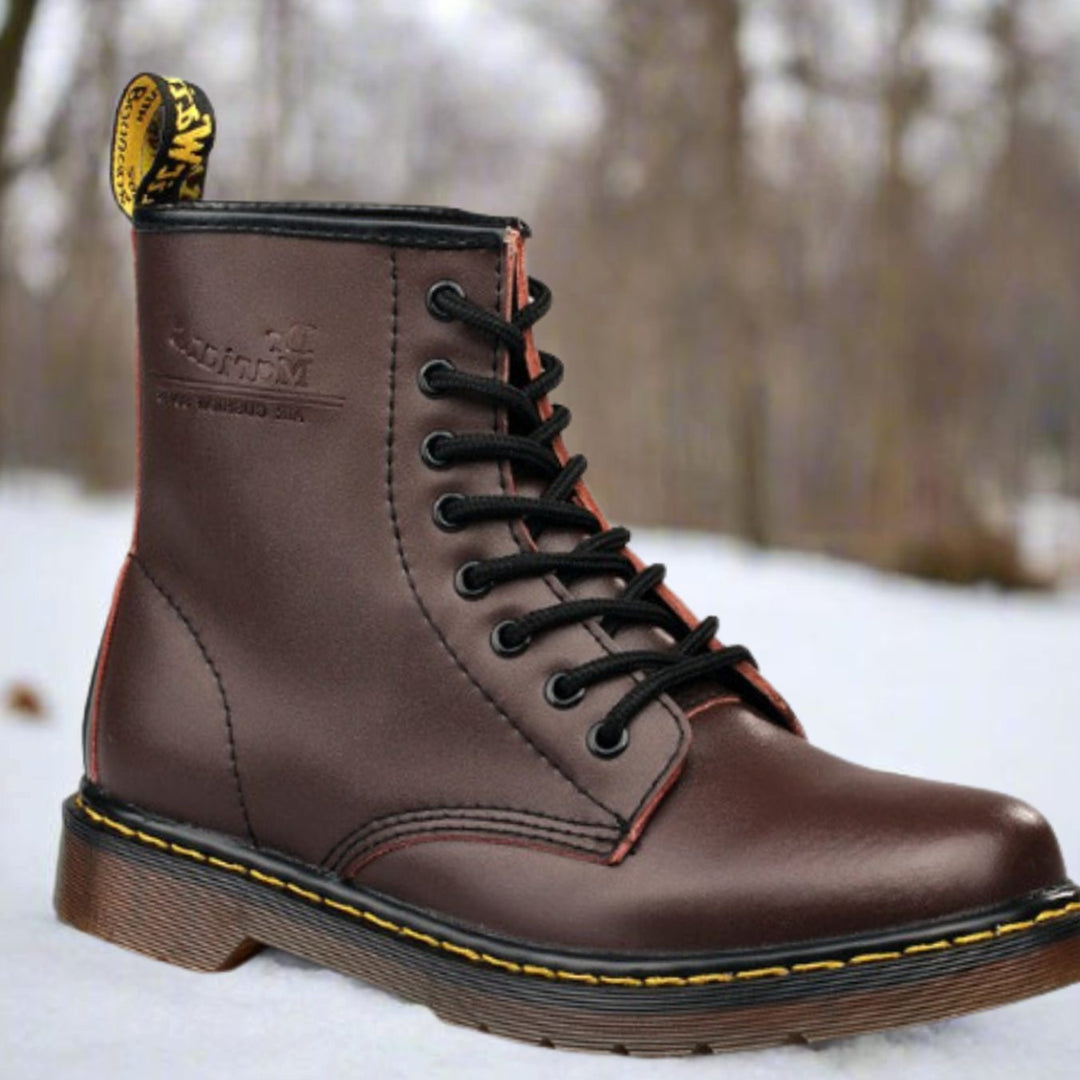 Men's Black Leather-Look Lace-Up Ankle Boots - Brown