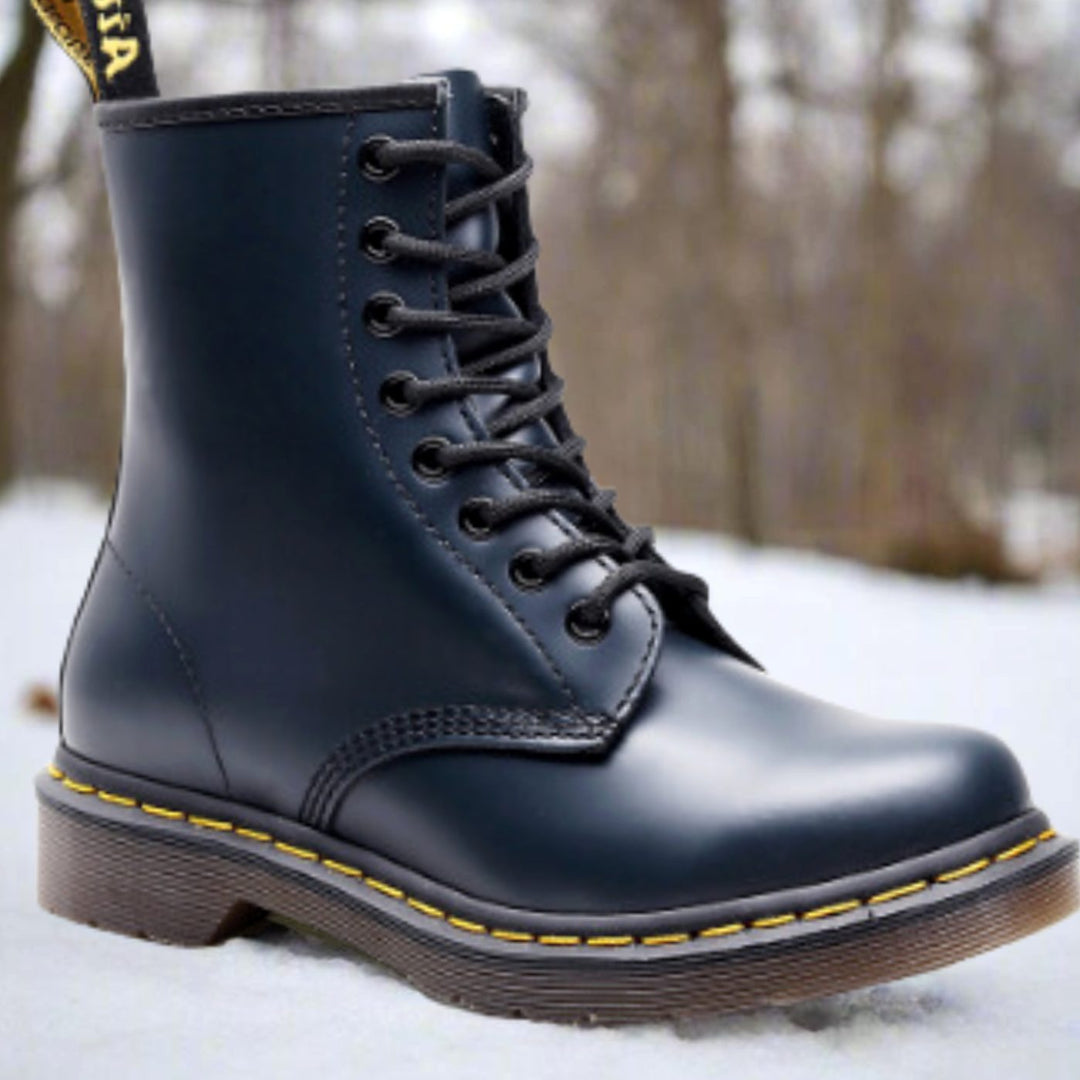Men's Black Leather-Look Lace-Up Ankle Boots - Blue