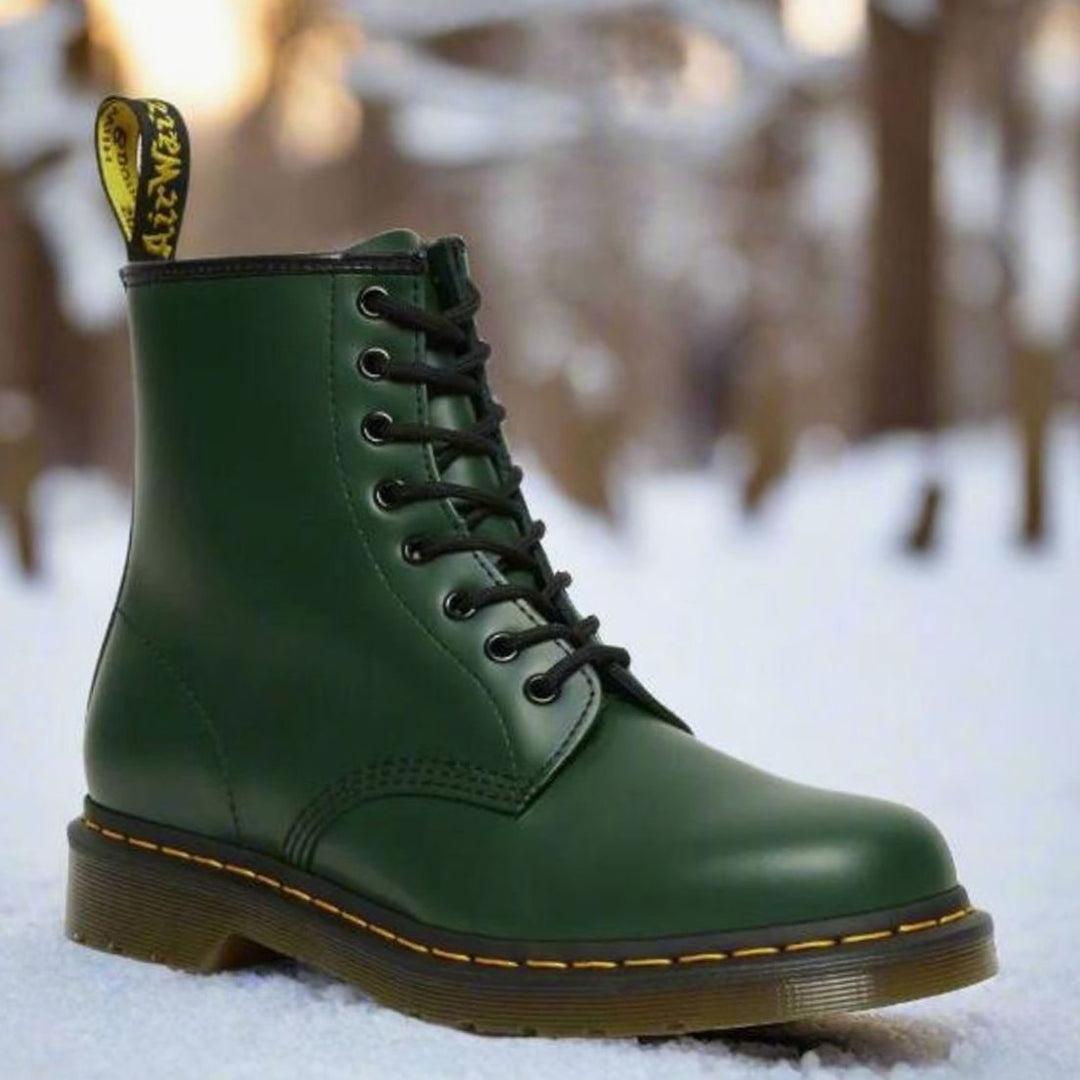 Men's Black Leather-Look Lace-Up Ankle Boots - Green