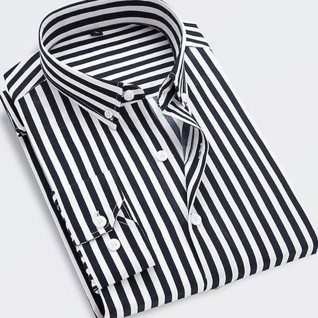 Men's Classic Striped Summer Long-Sleeve Shirt - Black