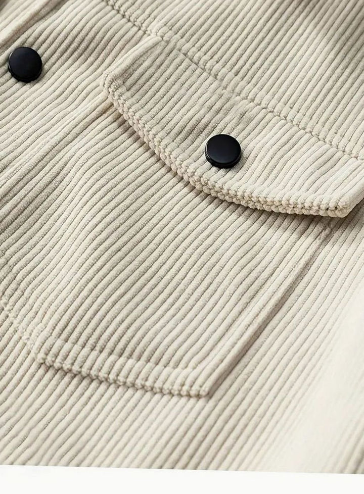 Men's Corduroy Snap-Button Shirt Jacket with Chest Pockets