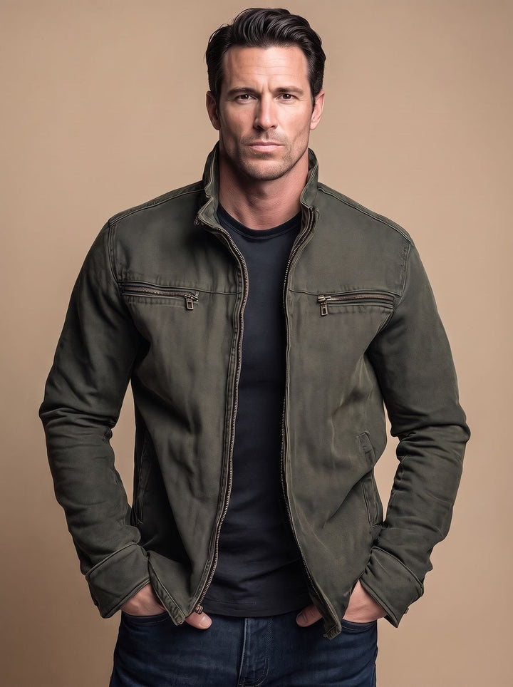 Men's Cotton Stand-Collar Multi-Pocket Zip-Up Jacket