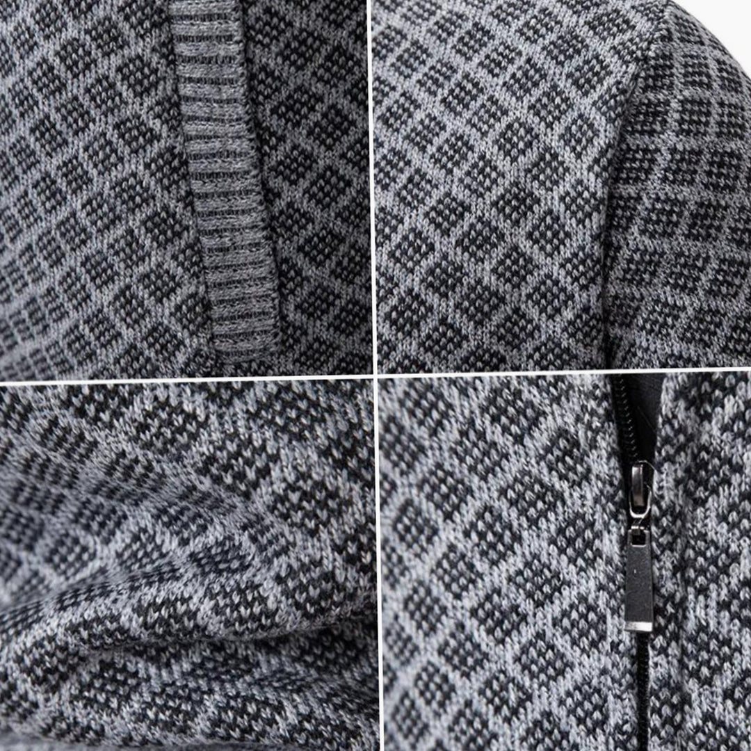 Men's Diamond-Knit Full-Zip Stand-Collar Cardigan Jacket