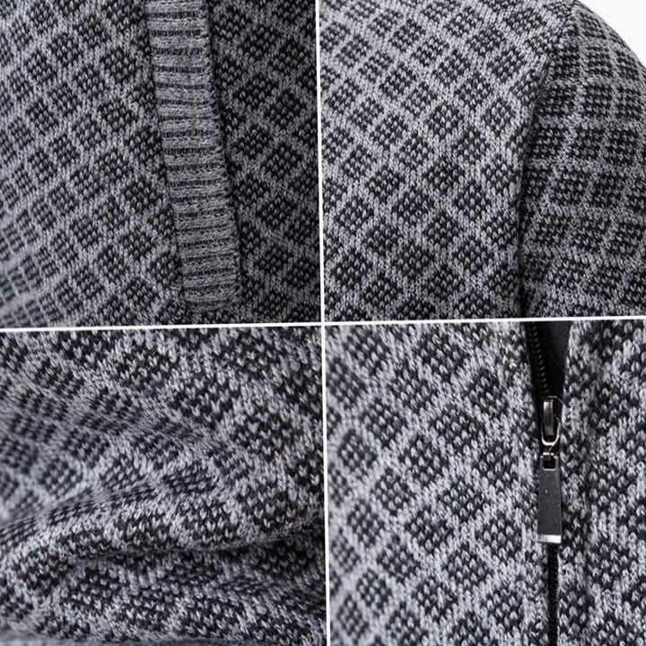 Men's Diamond-Knit Full-Zip Stand-Collar Cardigan Jacket