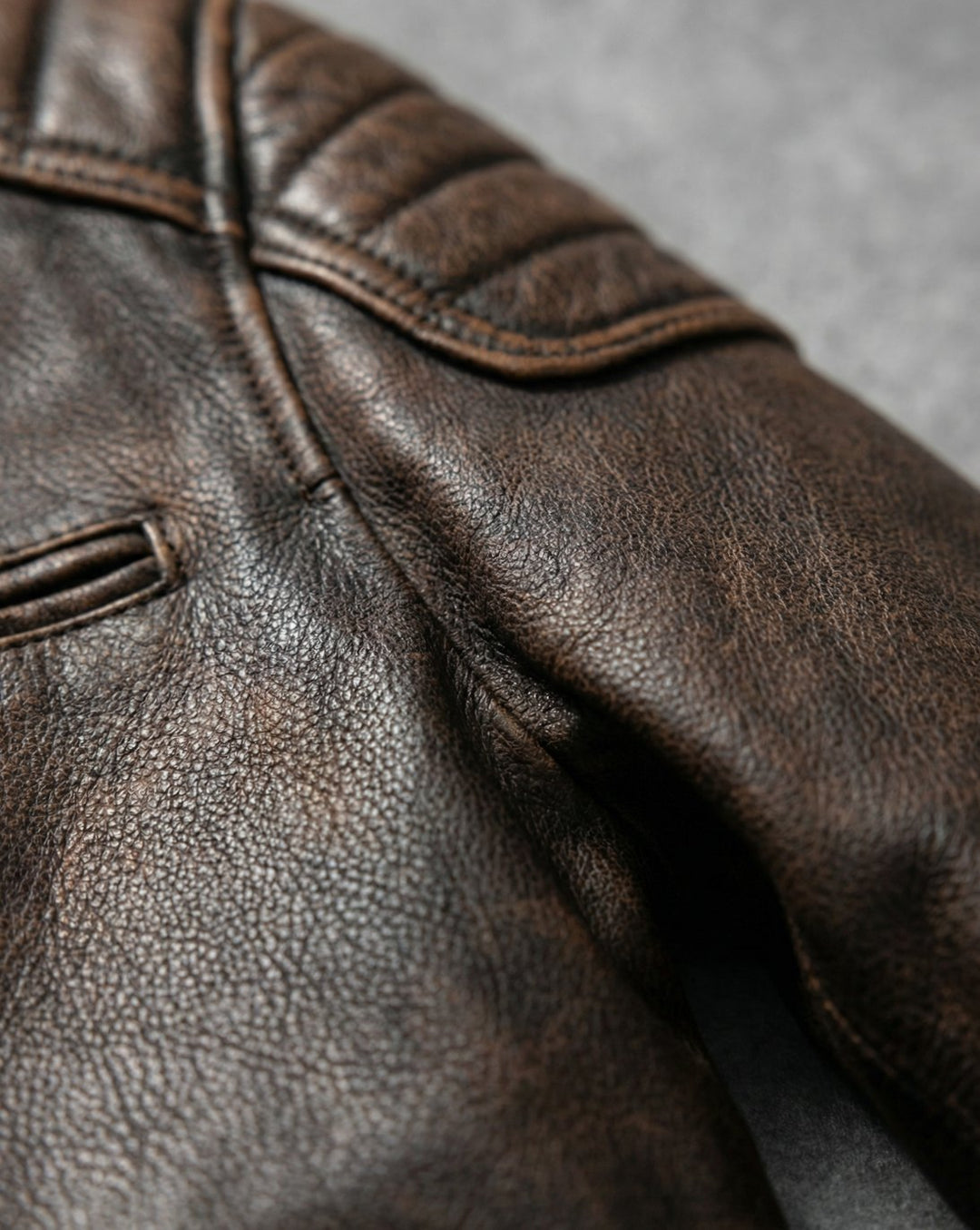 Men's Distressed Full-Grain Leather Biker Jacket