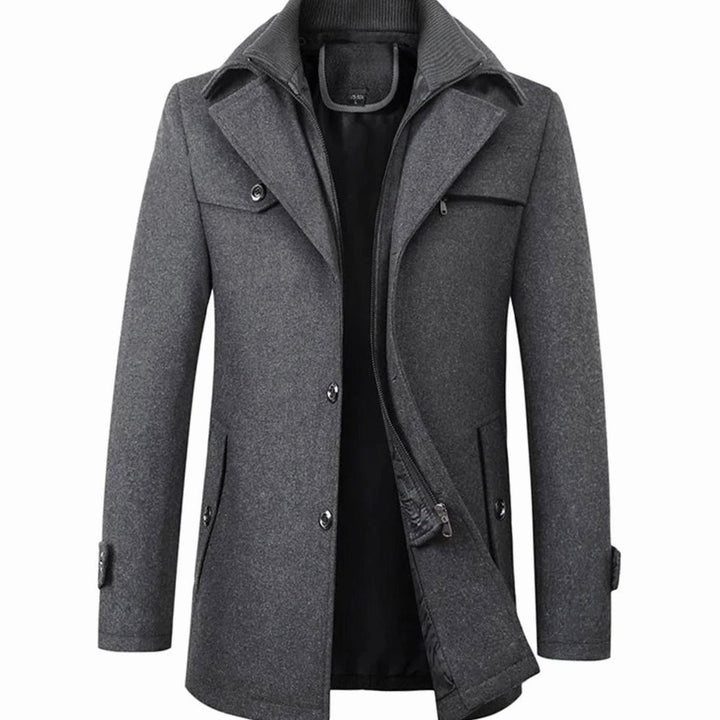 Men's Double-Collar Button-Zip Winter Coat - Grey