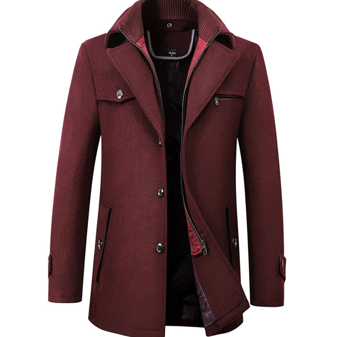 Men's Double-Collar Button-Zip Winter Coat - Red