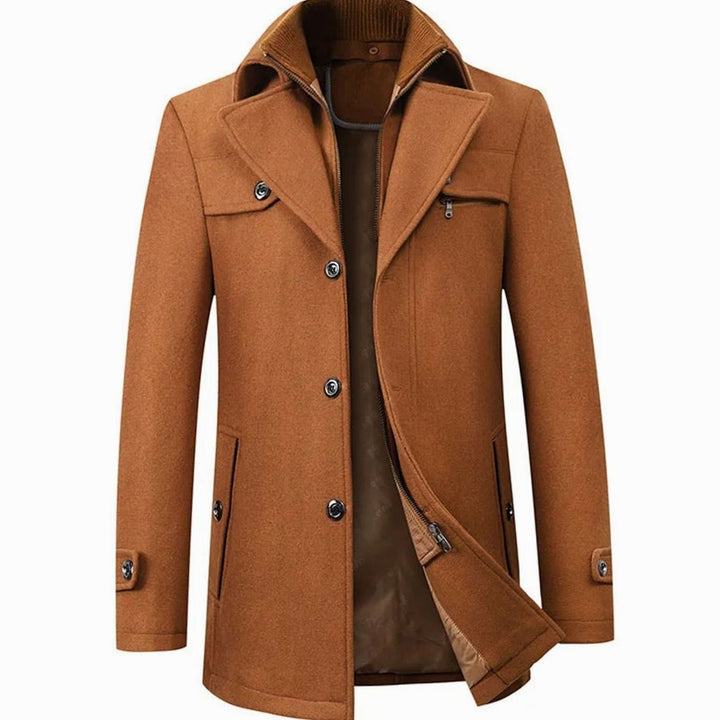 Men's Double-Collar Button-Zip Winter Coat - Brown