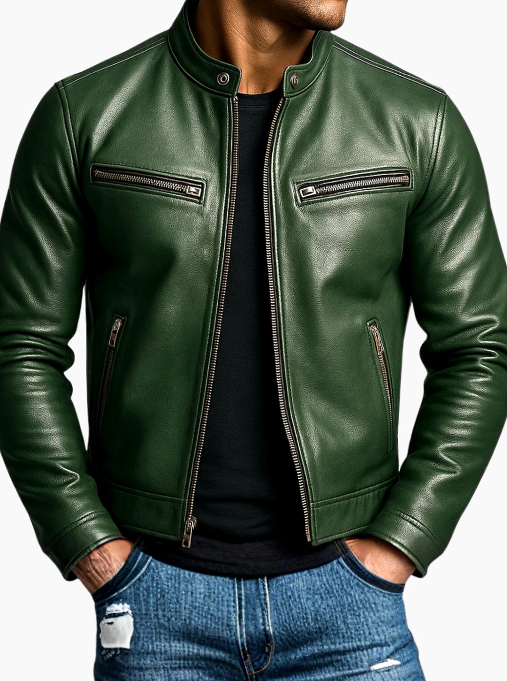 Men's Faux Leather Slim-Fit Zip-Up Biker Jacket