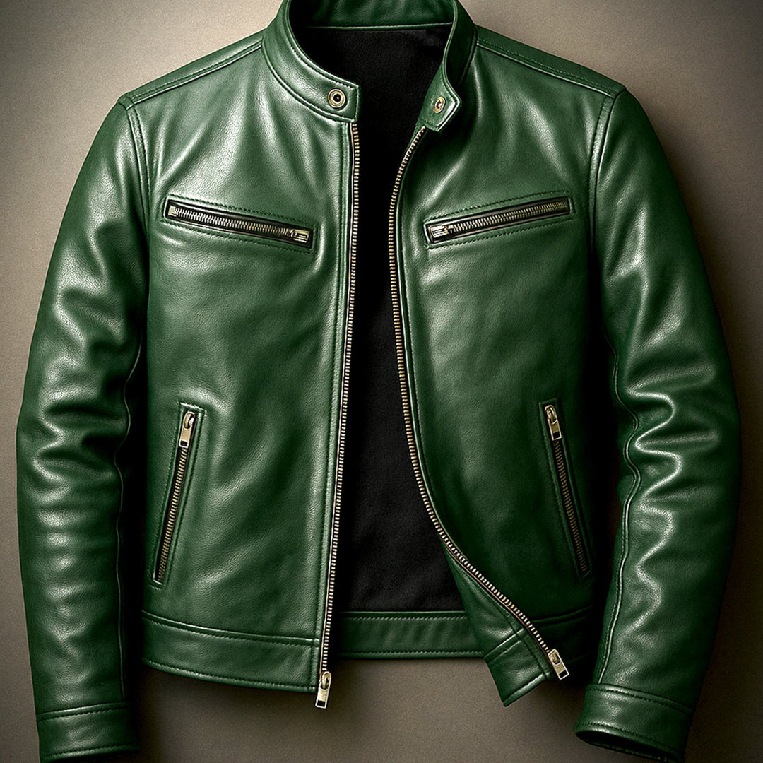 Men's Faux Leather Slim-Fit Zip-Up Biker Jacket