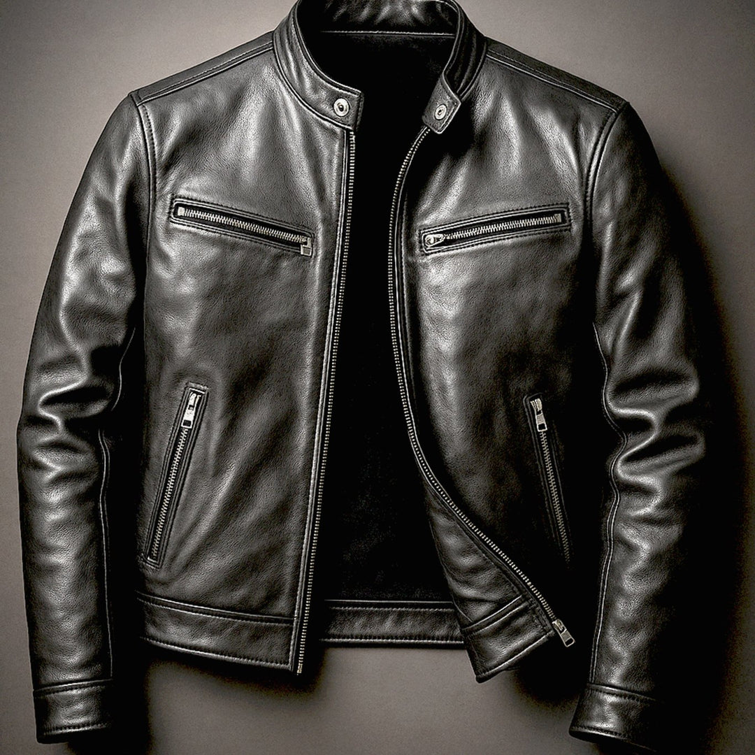 Men's Faux Leather Slim-Fit Zip-Up Biker Jacket