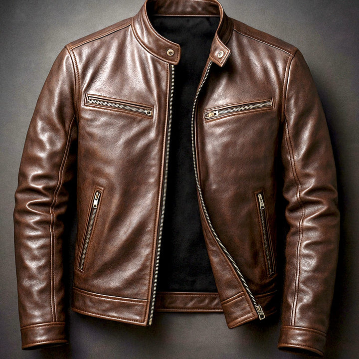 Men's Faux Leather Slim-Fit Zip-Up Biker Jacket