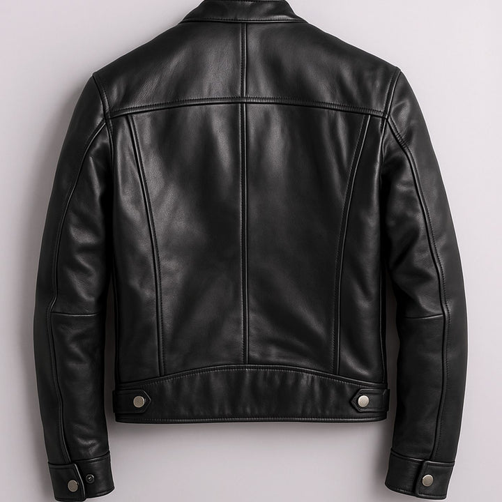 Men's Faux Leather Slim-Fit Zip-Up Biker Jacket