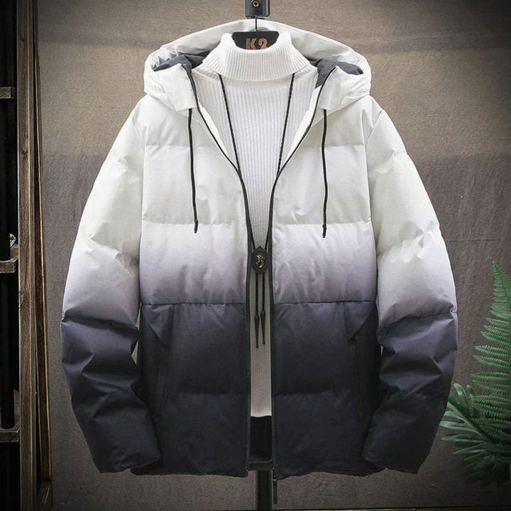 Men's Gradient Hooded Puffer Winter Jacket Zip-Up - Black
