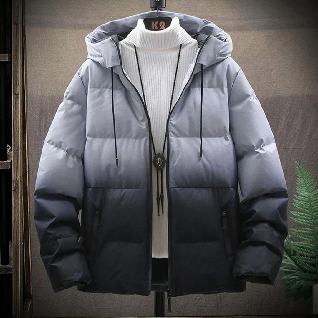 Men's Gradient Hooded Puffer Winter Jacket Zip-Up - Blue