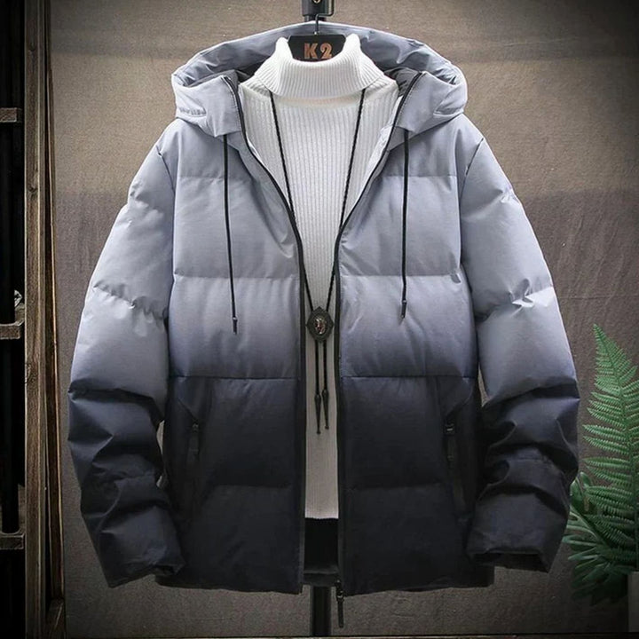 Men's Gradient Hooded Puffer Winter Jacket Zip-Up - Blue