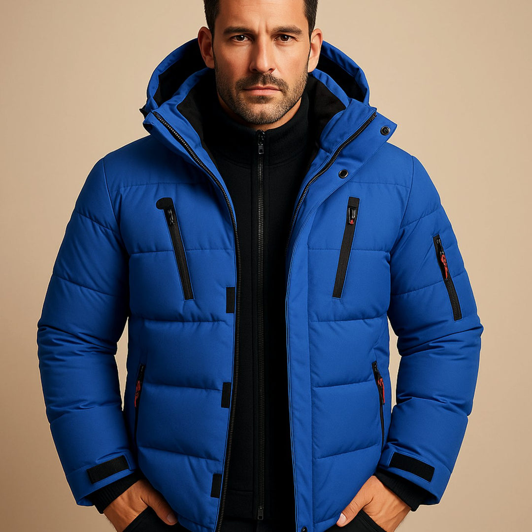 Men's Heavy-Duty Insulated Hooded Puffer Winter Jackets - Blue