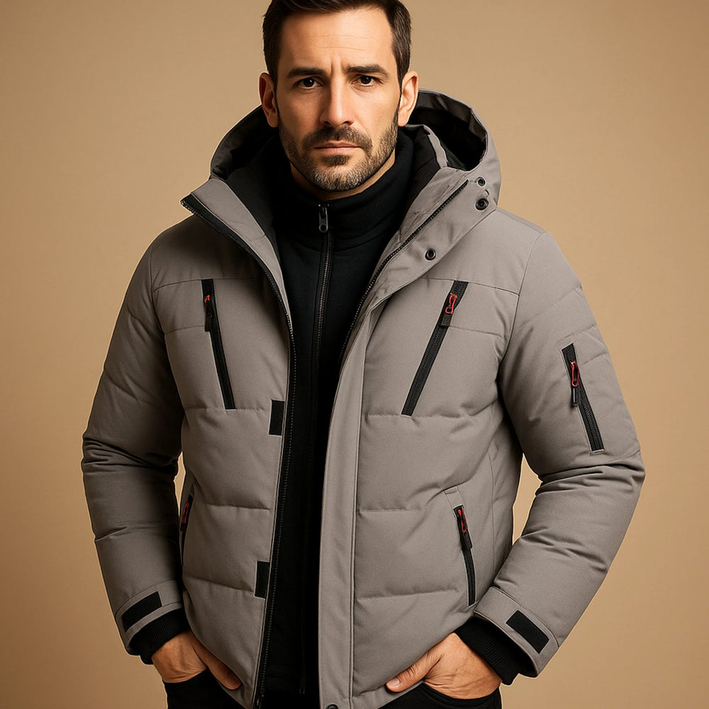 Men's Heavy-Duty Insulated Hooded Puffer Winter Jackets - Grey