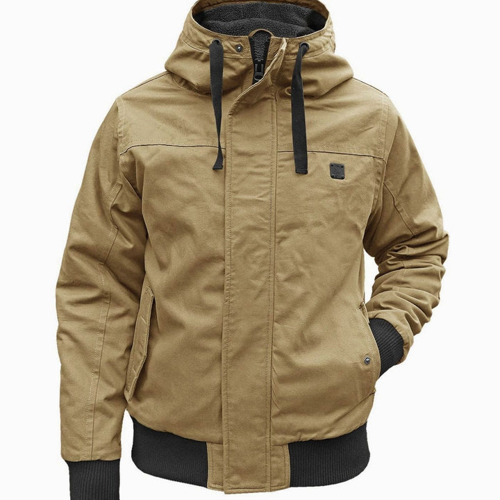 Men's Hooded Blouson Winter Jacket Windproof Fleece-Lined - Khaki