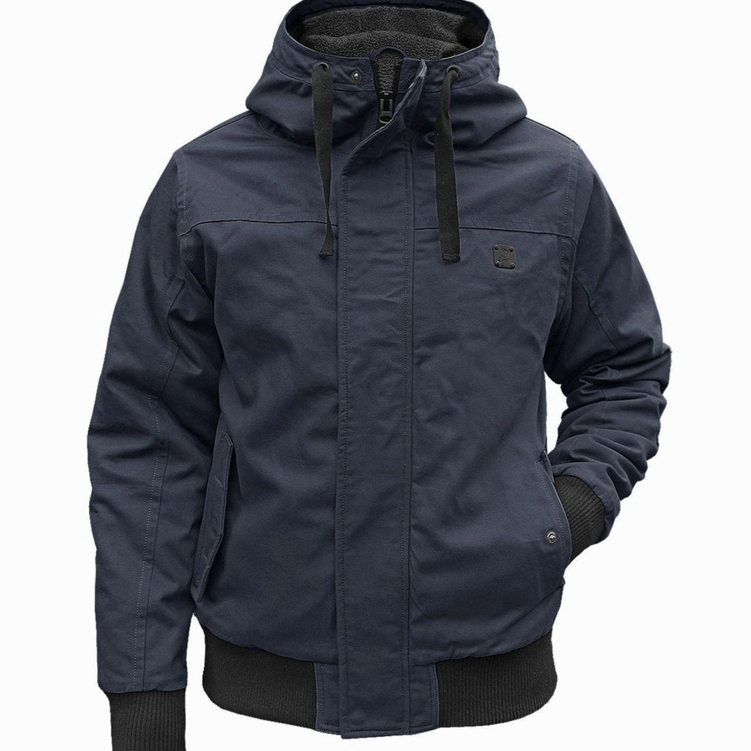 Men's Hooded Blouson Winter Jacket Windproof Fleece-Lined - Dark Navy