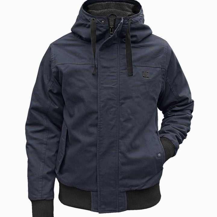 Men's Hooded Blouson Winter Jacket Windproof Fleece-Lined - Dark Navy