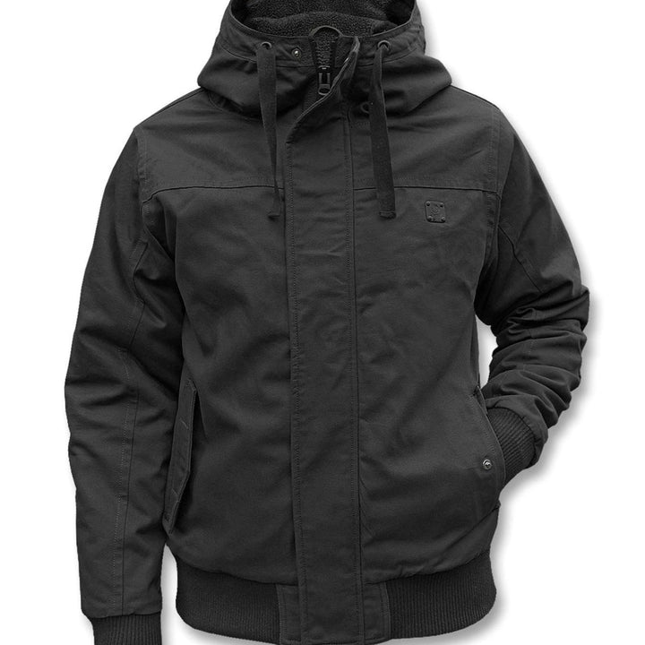 Men's Hooded Blouson Winter Jacket Windproof Fleece-Lined - Black