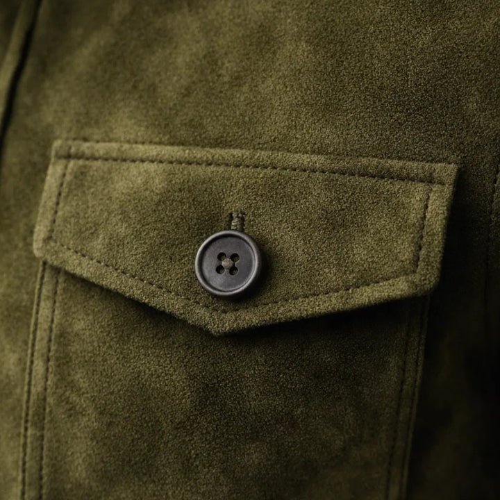 Men's Italian Suede Stand-Collar Button-Up Jacket