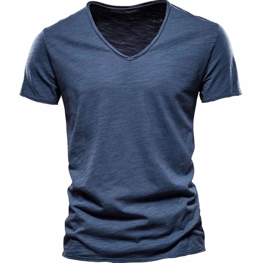 Men's Lightweight Cotton V-Neck Short Sleeve T-Shirt - Dark Blue