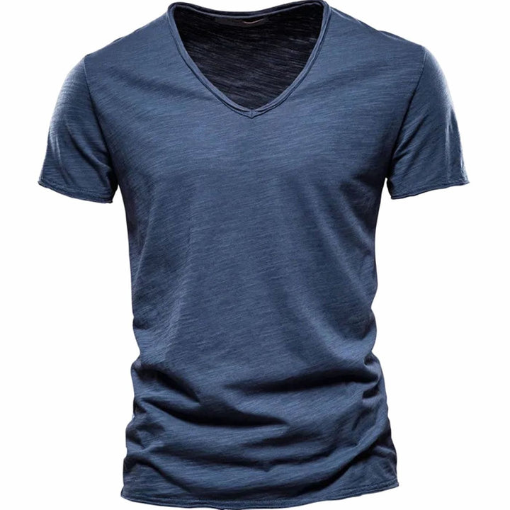 Men's Lightweight Cotton V-Neck Short Sleeve T-Shirt - Dark Blue