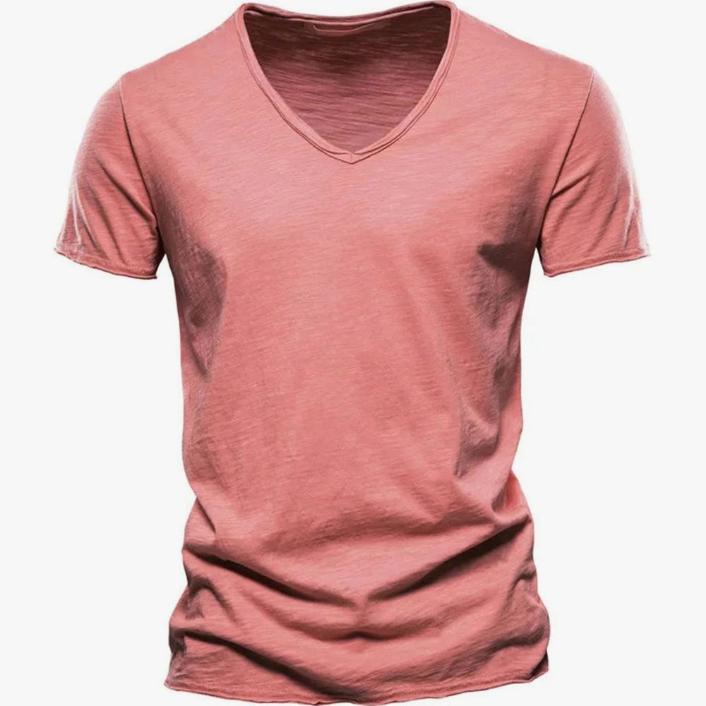 Men's Lightweight Cotton V-Neck Short Sleeve T-Shirt - Pink