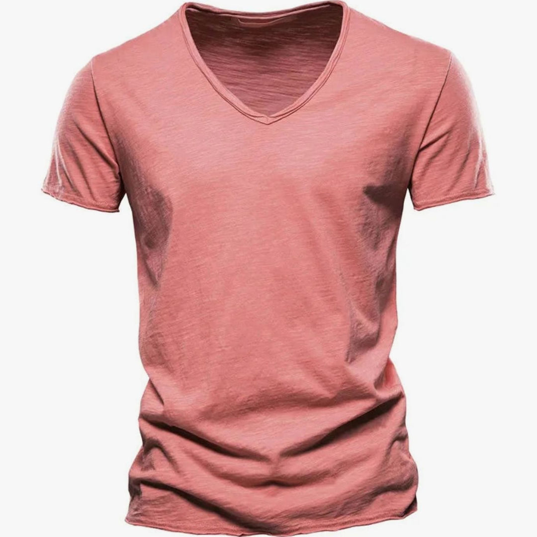 Men's Lightweight Cotton V-Neck Short Sleeve T-Shirt - Pink