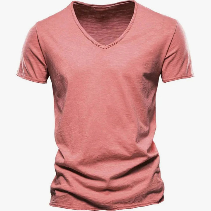 Men's Lightweight Cotton V-Neck Short Sleeve T-Shirt - Pink