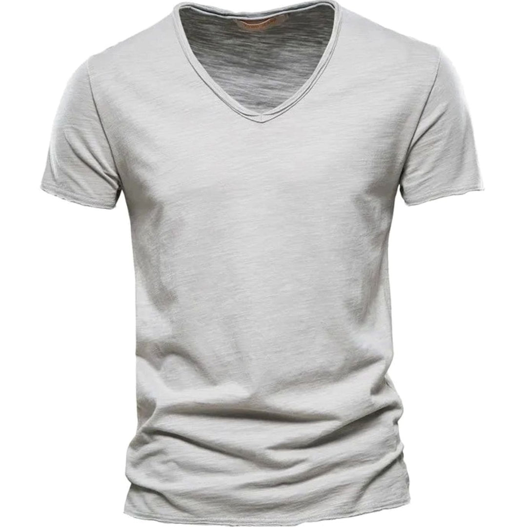 Men's Lightweight Cotton V-Neck Short Sleeve T-Shirt - Light Grey