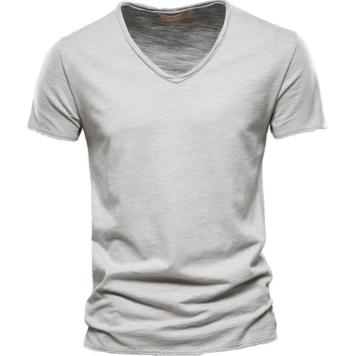 Men's Lightweight Cotton V-Neck Short Sleeve T-Shirt - Light Grey
