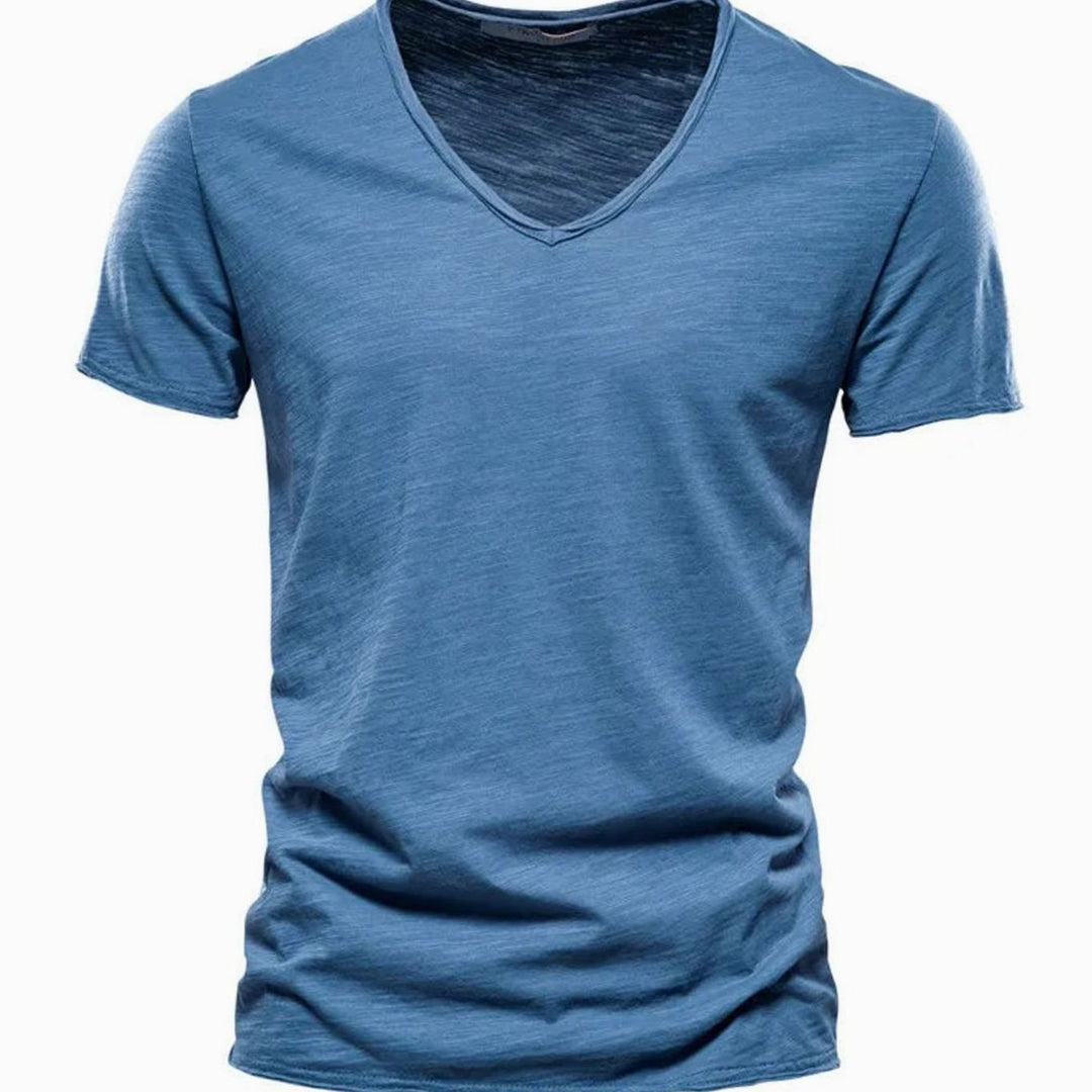 Men's Lightweight Cotton V-Neck Short Sleeve T-Shirt - Blue