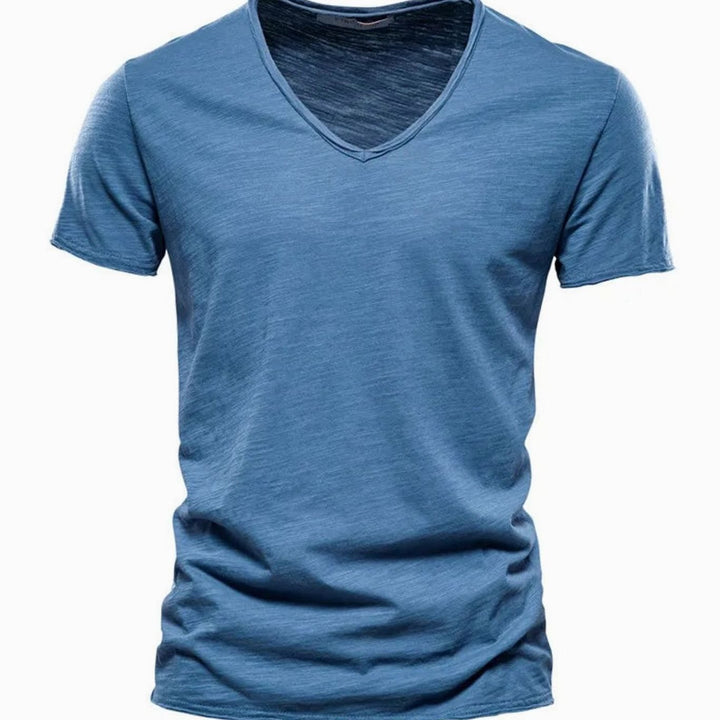 Men's Lightweight Cotton V-Neck Short Sleeve T-Shirt - Blue
