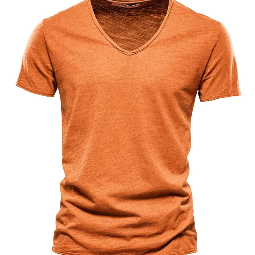 Men's Lightweight Cotton V-Neck Short Sleeve T-Shirt - Orange