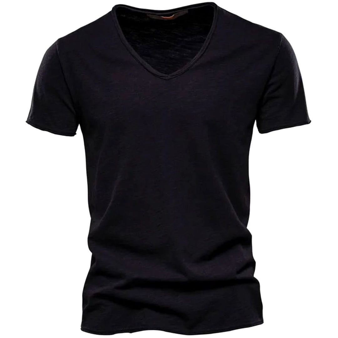 Men's Lightweight Cotton V-Neck Short Sleeve T-Shirt - Black