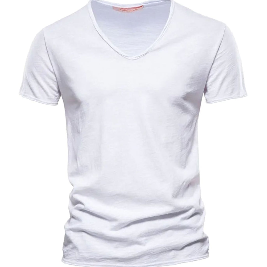 Men's Lightweight Cotton V-Neck Short Sleeve T-Shirt - White