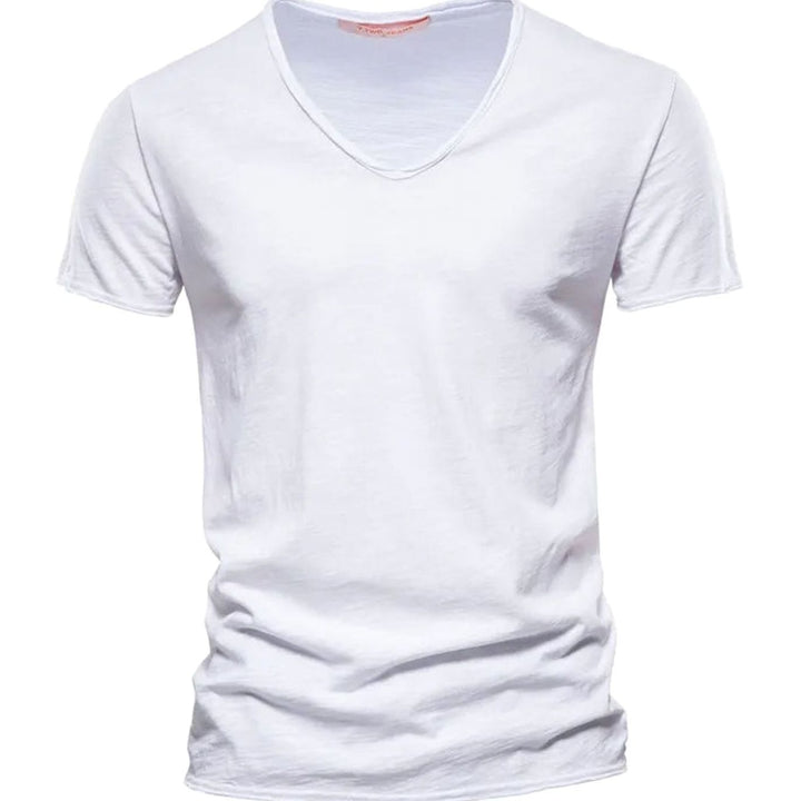 Men's Lightweight Cotton V-Neck Short Sleeve T-Shirt - White