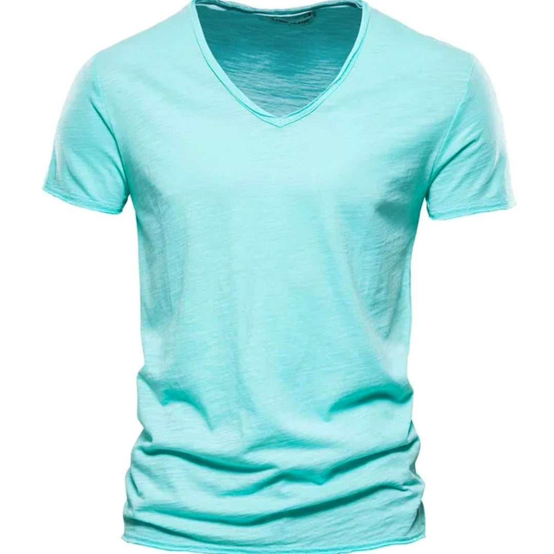 Men's Lightweight Cotton V-Neck Short Sleeve T-Shirt - Mint Green