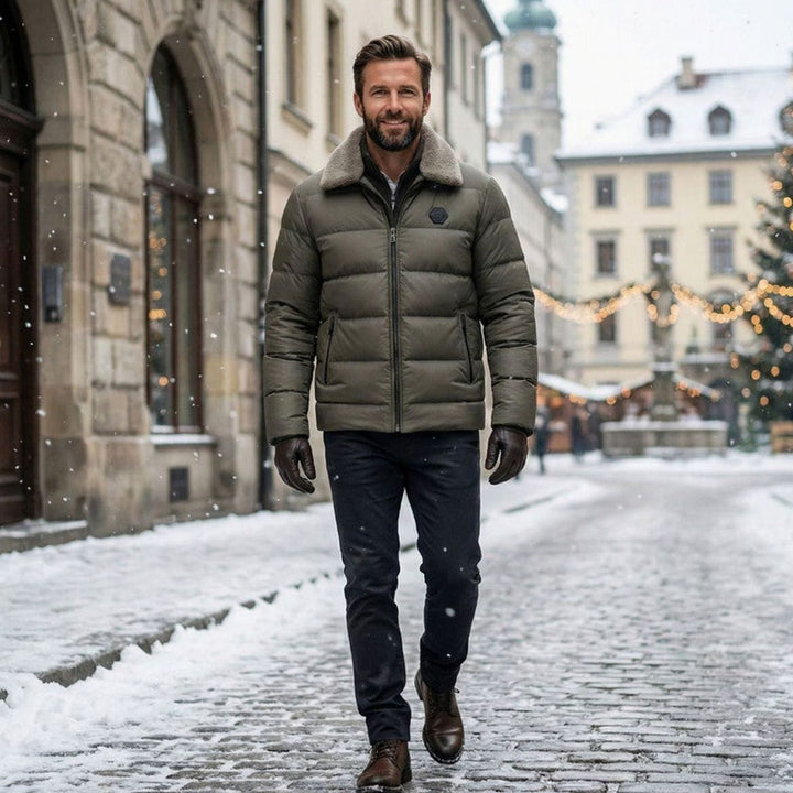Men's Lightweight Down Jacket Fleece Collar Puffer Coat