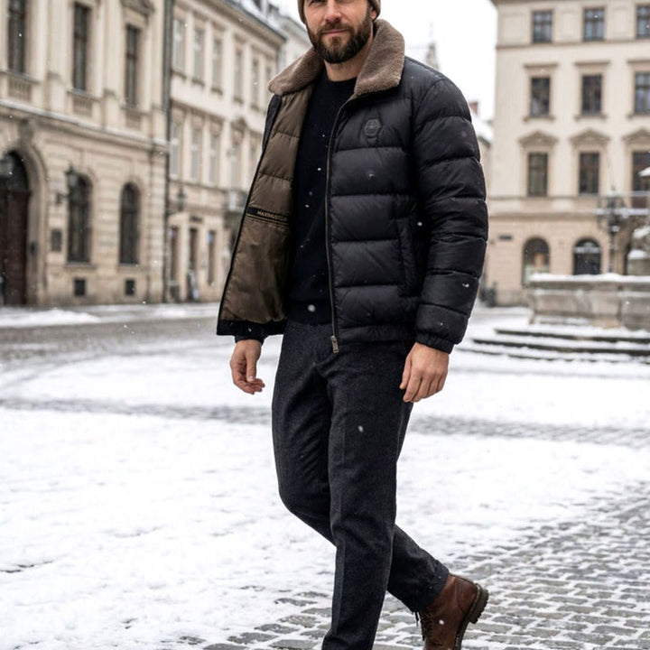 Men's Lightweight Down Jacket Fleece Collar Puffer Coat