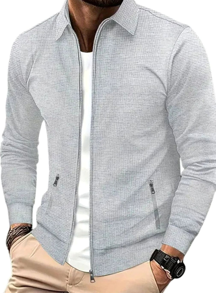 Men's Lightweight Waffle-Knit Full-Zip Jacket Side Pockets - Light Grey