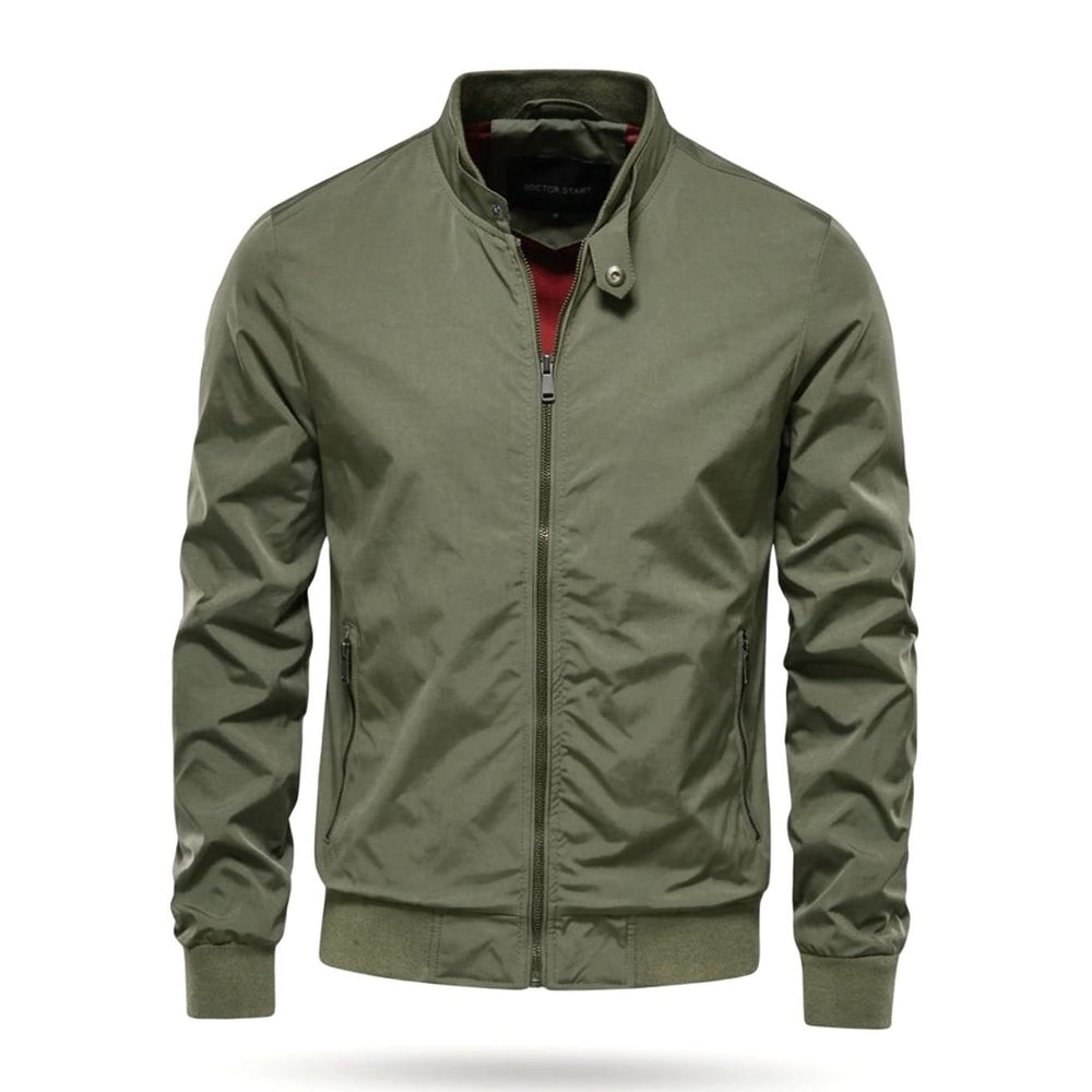 Men's Lightweight Zip-Up Bomber Jacket Ribbed Cuffs - Green