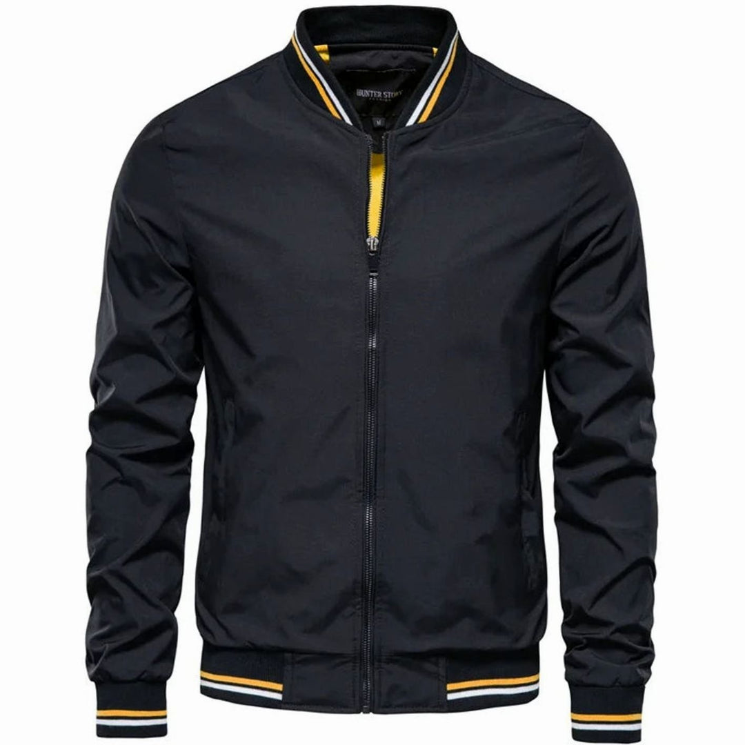 Men's Lightweight Zip-Up Varsity Bomber Jacket - Black