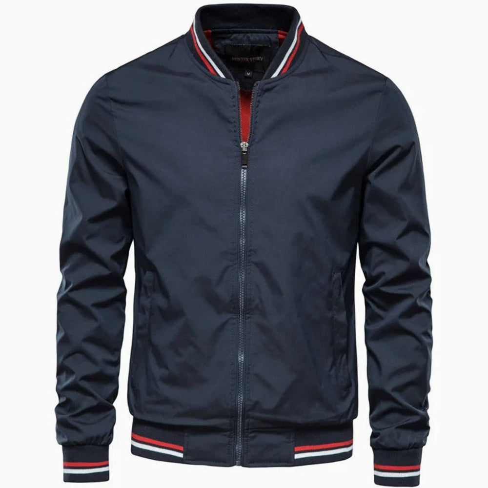 Men's Lightweight Zip-Up Varsity Bomber Jacket - Navy