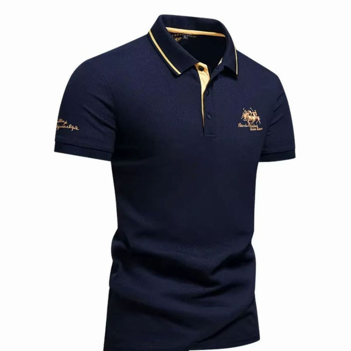 Men's Long-Sleeve Embroidered Cotton Polo Shirt